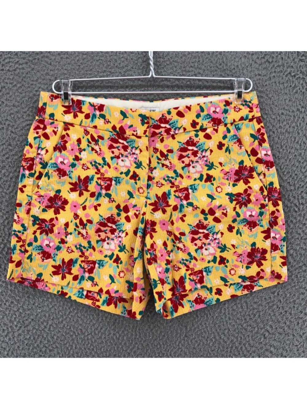 J Crew Shorts Womens 0 Yellow Red Floral Cotton Chino Pockets Mid Rise Festival